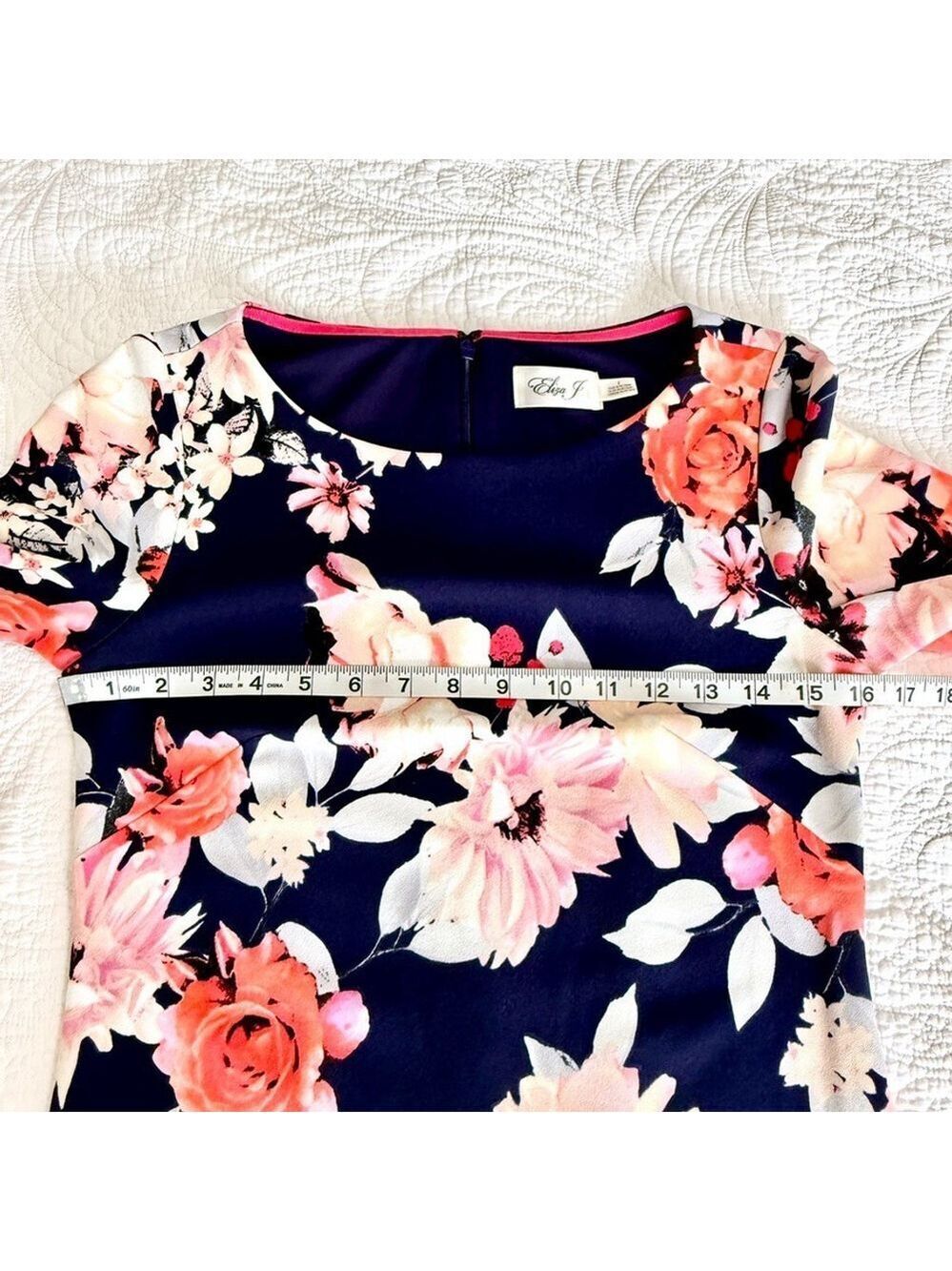 Eliza J Navy Blue Floral Bell Sleeve Mini Dress Size 2 Fit & Flare Party - Picture 12 of 15